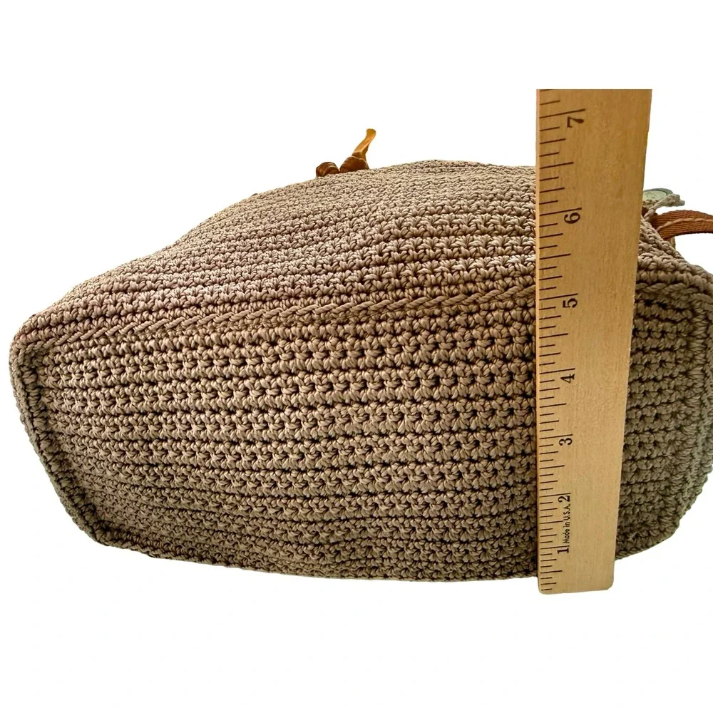 The Sak Avalon Crochet Convertible Backpack Taupe Leather Trim Boho Front Zip